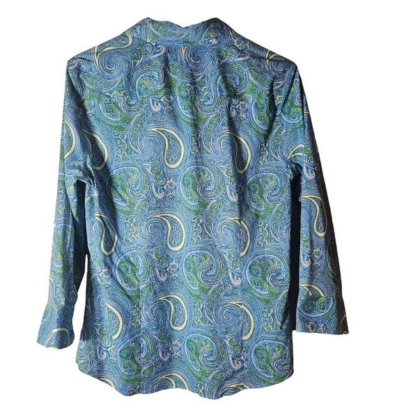 Talbots Women's Paisley Button Front Shirt Blue/Green 10 Preppy Coastal Capsule - Picture 3 of 12